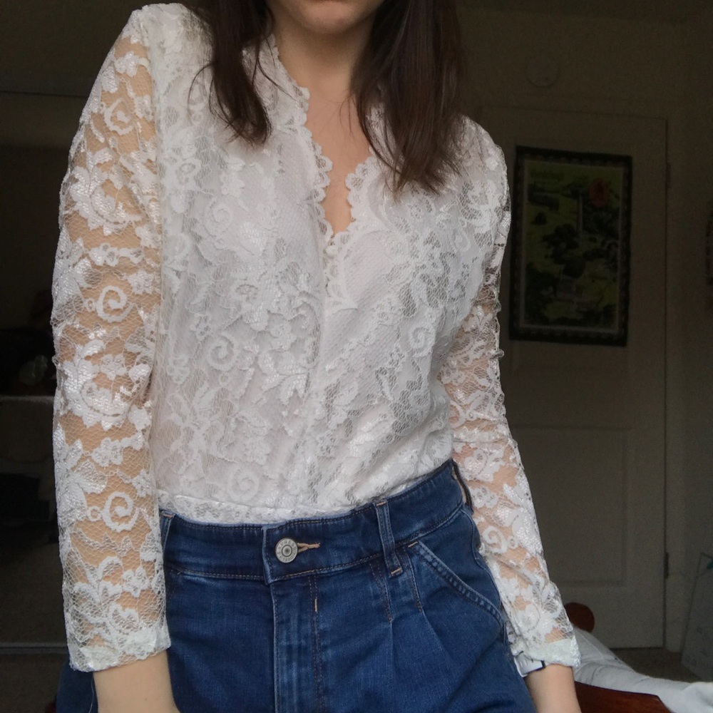 BooHoo White Lace Bodysuit